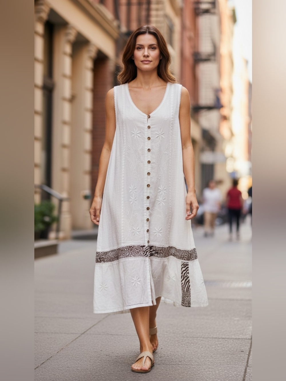 RAYA SUN Sleeveless White Embroidered Button-Front Midi Dress SIZE 3X